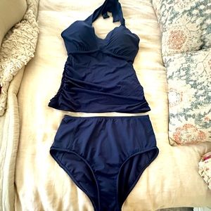 Athleta molded cup tankini rich navy blue New without tags